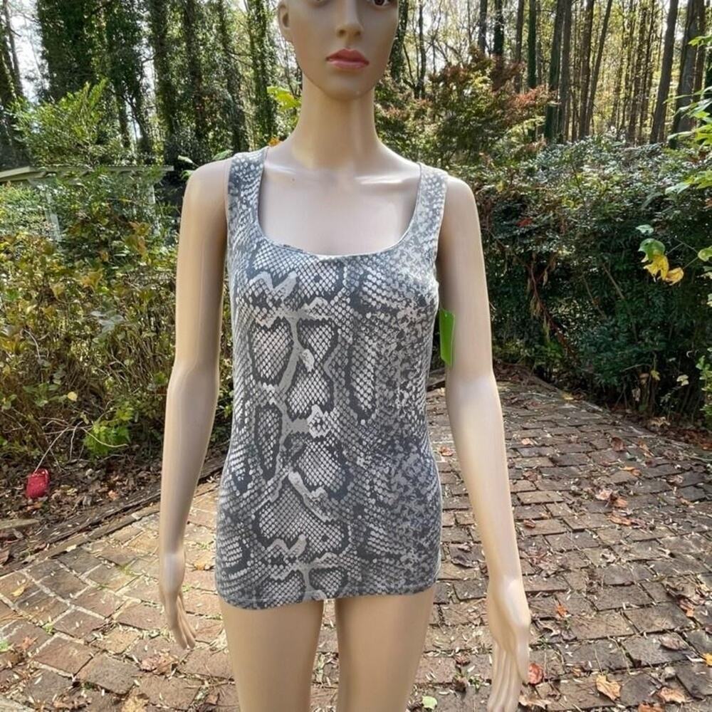 Zara Tank Top Womens Small Gray‎ Snakeskin Print Sleeveless Scoop Neck Basic - Picture 2 of 13